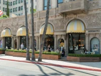 luxury storefronts and cafes on Rodeo Drive Beverly Hills