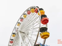 Santa Monica Pier Ferris wheel colorful gondolas Los Angeles