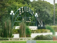 Beverly Hills landmark sign in Beverly Gardens Park Los Angeles