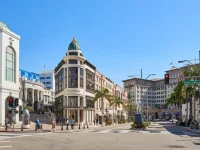Rodeo Drive street view with luxury boutiques in Beverly Hills