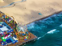 aerial view of Santa Monica Pier amusement park and beach